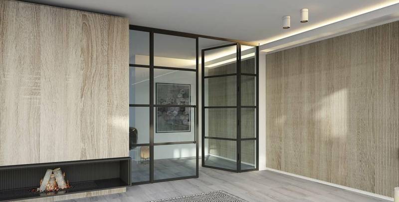 Verrière en aluminium avec porte battante sur-mesure à Roanne